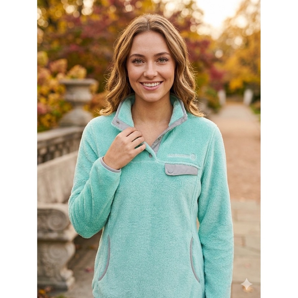 Free Country Womens M Mint Green Butter Pile Fleece 1/4 Snap Pullover Jacket
